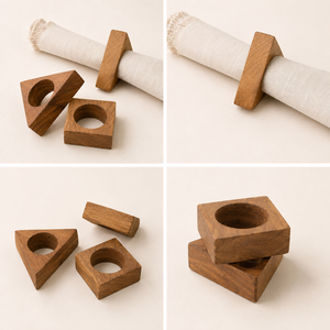 Juego de Servilleteros Geométricos de Madera Hechos a Mano, Modernos Soportes para Servilletas Cuadrados y Triangulares de Madera de Acacia para Bodas y Restaurantes - Product Image 3