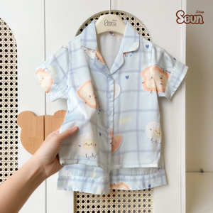 Pijamas de Verano de Manga Corta de Seda Latina para Niños SeunKids, Ropa de Dormir Informal, Suave y Ligera, Hecha en Vietnam - Product Image 5