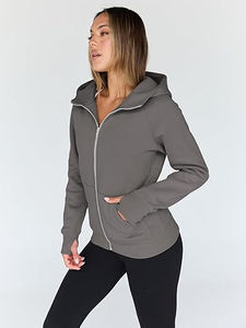 Conjunto de Sudadera Corta con Capucha y Pantalones Jogger de 2 Piezas para Mujer, con Cremallera, Estilo Biker, 100% Algodón, Color Sólido, con Logotipo Personalizado, para Invierno - Product Image 4