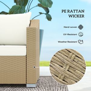 Divano da Esterno in Rattan PE Bianco Crema a 3 Posti con Cuscini e 2 Cuscini Decorativi, Arredamento da Giardino - Product Image 4