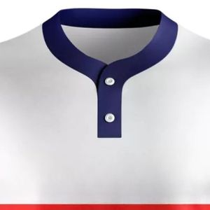 Maillot de baseball blanc et rouge avec accents bleu marine, manches courtes, motif rayé, idéal pour l'entraînement en équipe et les vêtements de sport - Product Image 3