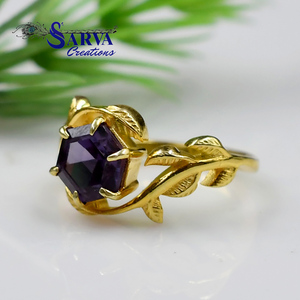 Anillo Hexagonal de Alejandrita en Plata de Ley 925 con Diseño de Hoja de Vid, Anillo de Compromiso Hecho a Mano, Joyería Fina, Regalo para Mujer - Product Image 2