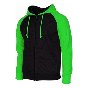 Sweat-shirt à capuche pour homme, noir et vert, manches raglan, poche écologique, coupe classique, couleur unie, décontracté, en coton tricoté, pour l'automne - Product Image 2