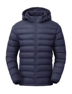 Veste en toile matelassée bleu marine pour homme, imperméable, coupe-vent, respirante, fermeture éclair, hiver, décontractée, coupe régulière, couleur unie - Product Image 1