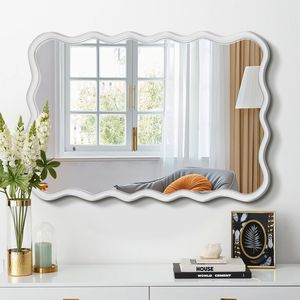 Specchio Decorativo Rettangolare Ondulato in Legno Naturale Massiccio 40 x 28 Pollici, Moderno da Appendere per Bagno, Camera da Letto, Soggiorno, Sala da Pranzo - Product Image 3