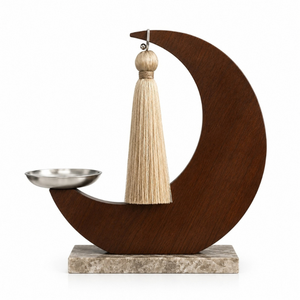 Brûleur à Bakhoor en marbre et bois en forme de croissant, porte-encens arabe, bol en acier inoxydable, support pour Oud arabe, décoration de luxe pour la maison et le Majlis islamique - Product Image 1