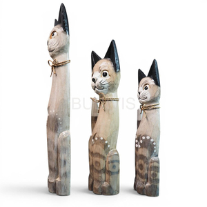 Juego de Figuras de Gatos de Madera Hechas a Mano con Textura de Madera Rústica Natural, Juego de Adornos Decorativos para el Hogar - Product Image 3