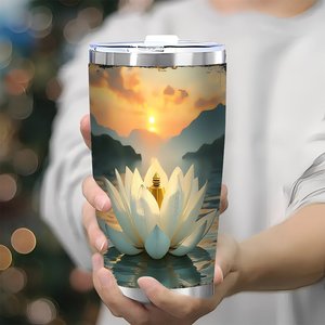 Vaso de Acero Inoxidable de 20oz con Doble Pared Aislada y Diseño de Atardecer de Loto para Uso Diario - Product Image 3
