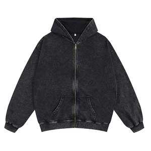 Sudadera con capucha para hombre con cremallera, lavado ácido, forro, estilo vintage, oversize, casual, de otoño, con estampado personalizado, de algodón, con bolsillos, corte relajado, estilo streetwear - Product Image 6