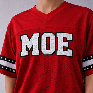 Maillot de football américain personnalisé surdimensionné avec strass, col en V unisexe, maille respirante, streetwear, marque privée, OEM, vente en gros - Product Image 2