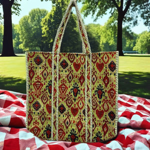 Eco Friendly Floral Cotton Lightweight <b>Shopping</b> <b>Bag</b> Handmade Block Print Quilted Tote <b>Bag</b> with Handy Inside Pocket Tote <b>Bags</b> - Product Image 4