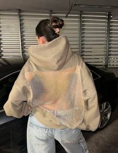 เสื้อสเวตเชิ้ตมีฮู้ดสำหรับผู้หญิง พร้อมแผงหลังแบบตาข่าย แขนยาว ทรงหลวม สวมใส่สบาย สีพื้น ผ้าถักโพลีเอสเตอร์ ระบายอากาศได้ดี - Product Image 5