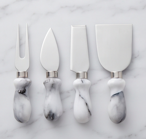 Juego de cuchillos de queso con mango de mármol tocado plateado, juego de cuchillos de mantequilla de acero inoxidable, utensilios de cocina, esparcidor de queso, utensilios de cocina - Product Image 1