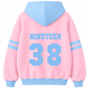 Sudadera personalizada Jack and Jill of America con logo bordado en la parte delantera, color azul cielo y rosa, manga corta, de algodón, para mujer. - Product Image 3
