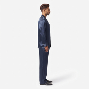Ensemble de pyjama décontracté pour homme en satin, style streetwear, avec boutons, 100 % soie, manches longues, taille mi-cordon, jambe large, pour l'hiver - Product Image 3