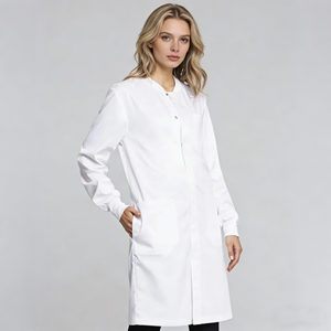 Blouse de laboratoire blanche tissée pour femme, uniforme d'hôpital, fermeture à boutons en coton, 3 poches, blouse médicale pour médecin - Product Image 2