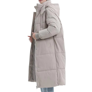 Women Long Quilted Parka <b>Jacket</b> With Hood Zipper Closure Solid Color <b>Winter</b> Warm Coat Full Sleeve Polyester Wadding - Product Image 3