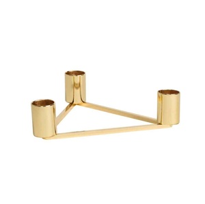 Gold Triangular <b>Candelabra</b> for Taper Candles – 3-Cup Minimalist Metal Candle Holder – Elegant Geometric Table Centerpiece - Product Image 3