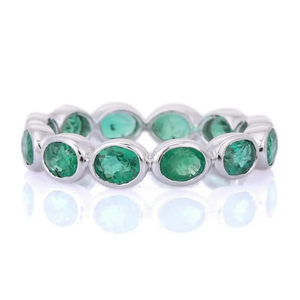 14K Solid <b>Gold</b> Emerald Eternity Band-Resizable Wedding <b>Ring</b> - Product Image 1