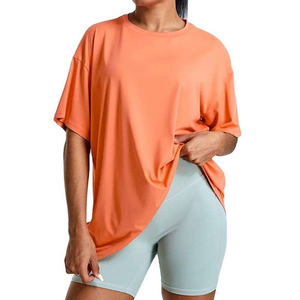 เสื้อยืดคอกลมโอเวอร์ไซส์สำหรับผู้หญิง สีเขียวมะกอก แห้งเร็ว ทรงหลวม แขนสั้น ผ้าเจอร์ซีย์ถัก ใส่ได้ทั้งฤดูใบไม้ผลิและฤดูร้อน - Product Image 4