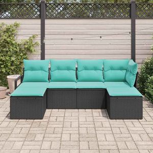 Ensemble de jardin en polyrotin noir et turquoise 6 pièces avec coussins, ensemble de canapés - Product Image 3