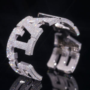 Luxury 925 Silver Rhodium Plated Cuff Bracelet With Crystal Rhinestone Letter SNC Design Party Unisex Jewelry - Product Image 2