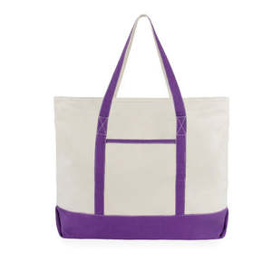 <b>Canvas</b> <b>Tote</b> Bag Solid Color Minimalist Style Open Top Daily Use All Seasons Women's Shoulder Bag Gray Trim - Product Image 4