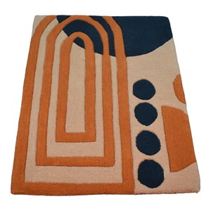 Tapis d'appoint en laine tufté à la main, motif géométrique abstrait moderne en forme d'arche, 9x12, terracotta, orange, rose poudré, gris anthracite - Product Image 5