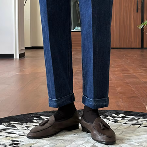 Pantalon de costume plissé LARSUR sur mesure, style italien Naples, en denim, coupe décontractée, sans plis, pour affaires - Product Image 5
