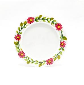 Plato Decorativo Redondo de Acero Inoxidable Estilo Corona Floral con Arte en Esmalte de Flores Rosas - Product Image 1