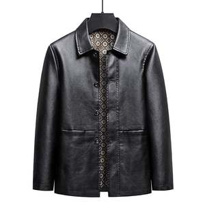 Chaqueta de Motero de Cuero Genuino para Hombre, Cierre de Cremallera, Impermeable, Resistente al Viento, Ecológica, Informal, de Manga Larga - Product Image 1