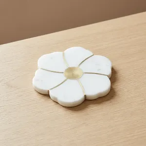 Trending Flower Marble Coasters <b>Set</b> Handmade Natural Stone Drink Coasters <b>Waterproof</b> Heat Resistant Home Kitchen Decor - Product Image 4