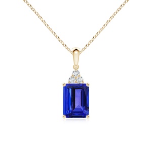 2.72g 14k <b>SOLID</b> <b>Gold</b> Emerald-cut 0.5 CT Blue Sapphire <b>Pendant</b> With 0.02 CT Diamond Trio Luxury High Quality Link Chain Necklace - Product Image 1