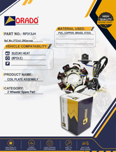 Conjunto de Placa de Bobina de Estator de 8 Polos para Suzuki Heat, Calidad de Exportación para Repuestos de Motocicletas en India, Orado - Product Image 4