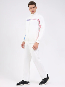 Conjunto Deportivo para Hombre, Color Blanco, Manga Larga, Cierre de Cremallera, Cuello Alto, Diseño a Rayas, Estilo Deportivo, Transpirable, Algodón, Ropa Casual de Invierno - Product Image 4