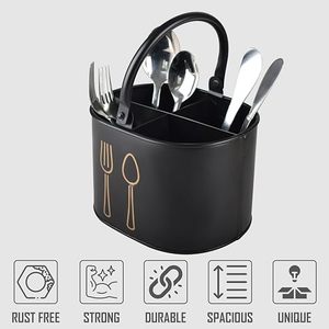 Porta Cubiertos de Metal Negro con Íconos de Tenedor y Cuchara, Organizador de Cocina Minimalista, Tipo Vertical, Diseño Duradero - Product Image 2