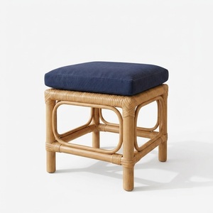 Tabouret en rotin naturel avec coussin amovible, assise en canne de bambou écologique Mudda pour salon, chambre et café, tabouret d'appoint - Product Image 4