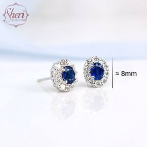 [Sheri Jewels] Pendientes de Diamantes y Zafiro Natural con Halo Clásico en Oro Blanco Sólido de 18K para Mujer, Regalo de Aniversario, Más Vendidos - Product Image 2