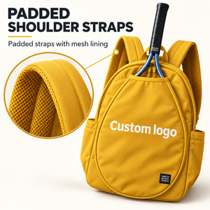 Sac à dos pour raquette de squash avec logo personnalisé, pochette avant pour raquette, double fermeture éclair, bretelles rembourrées et poches latérales OEM - Product Image 4