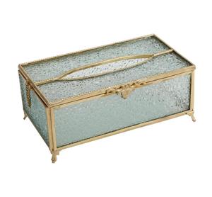 Boîte à mouchoirs en verre Glam avec bordure dorée et finition givrée, design autoportant - Product Image 3