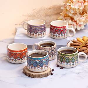 Alluring Japandi Style Glazed <b>Ceramic</b> Tea Cup Set of 6 400ml Capacity Microwave Safe Saucers <b>Lids</b> Featuring Unique Pattern Logo - Product Image 6
