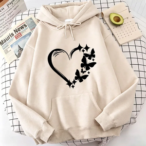 เสื้อมีฮู้ดลายรักและผีเสื้อของผู้หญิงเสื้อมีฮู้ดแนวสตรีทฮิปฮอปมีกระเป๋าสไตล์วินเทจหลากสี - Product Image 3