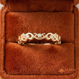 14K Yellow <b>Gold</b> Scrollwork Filigree Wedding Band Bezel <b>Set</b> Moissanite Diamond Eternity <b>Ring</b> for Women Round Cut Lab Diamond <b>Ring</b> - Product Image 1