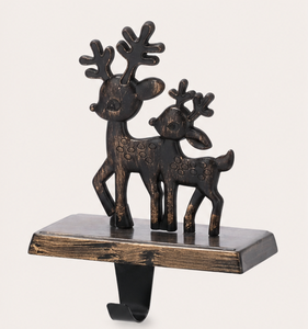 Handmade Cast Iron Reindeer Christmas <b>Stocking</b> <b>Holder</b> With Antique Bronze Finish Sturdy Weighted Mantel Hanger For Fireplace - Product Image 5