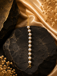 Gold Plated Imitation Pearl Strand Bracelet Classic Women's Wedding Jewelry Alloy Chain Link <b>Bangles</b> Handcrafted Round Pearl - Product Image 4