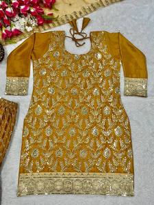 Latest Indian Embroidered Salwar Kameez Set Heavy Chinnon <b>Silk</b> <b>Fabric</b> Gorgeous Pakistani Designer Party Wear Quick Dry 3 Pcs - Product Image 6