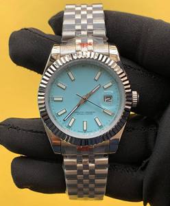 BOJ Plain R.O.L.E.X.02 41mm Index Dial Fluted Bezel Stainless Steel Dual Movement Moissanite 3BAR Water Resistant Hidden <b>Watch</b> - Product Image 1