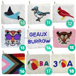 กระเป๋าถือผ้าฝ้ายทำมือประดับลูกปัด ซิปปิด ดีไซน์กะทัดรัด เป็นมิตรกับสิ่งแวดล้อม ขนาดสั่งทำได้ กระเป๋าสตางค์แบบ unisex สำหรับวันวาเลนไทน์ - Product Image 2