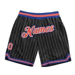 Venta al por Mayor Directa de Fábrica OMMIZ INDUSTRY, Pantalones Cortos de Baloncesto Auténticos Personalizados en Negro, Blanco, Rayas y Naranja-Azul Rey - Product Image 1