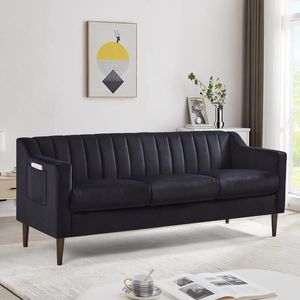 Divano Chesterfield Moderno in Velluto con Braccioli Arrotondati, Comoda Struttura in Legno e Gambe per Soggiorno - Product Image 2
